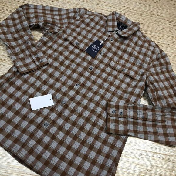 Z-134 1901 Mens Trim fit button up flanel shirt GRAY BROWN Plaid sz M - Picture 1 of 1